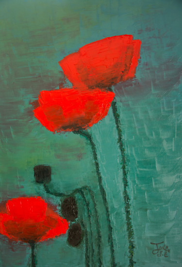 Painting titled "COQUELICOT N°1" by Julia, Original Artwork, Oil