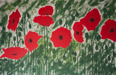 Painting titled "COQUELICOTS 2" by Julia, Original Artwork, Acrylic