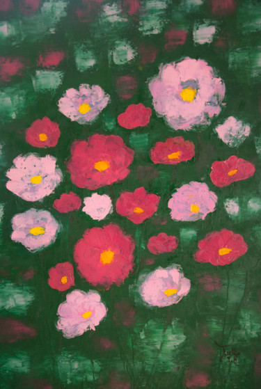 Peinture intitulée "Champs de fleurs ma…" par Julia, Œuvre d'art originale, Huile