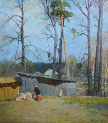 Painting titled "Большие деревья" by Ilia Bogatov, Original Artwork, Oil