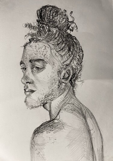 Картина под названием "Портрет мужчины" - Илья Волков, Подлинное произведение искусства, Карандаш