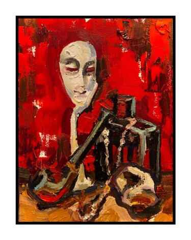Painting titled "Mask and smoking pi…" by Ilia Volkov, Original Artwork, Oil