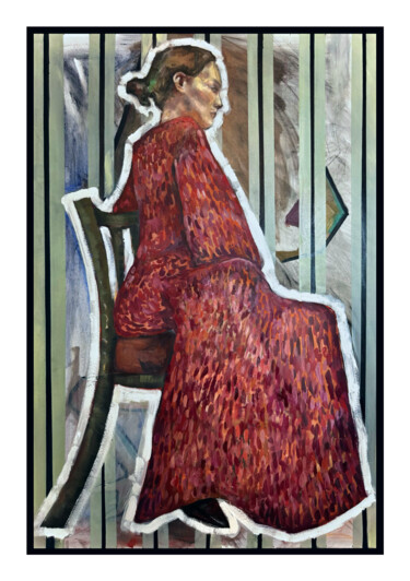 Pittura intitolato "Woman in red" da Ilia Volkov, Opera d'arte originale, Olio