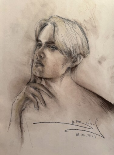 Drawing titled "Young man" by Ilia Volkov, Original Artwork, Pastel