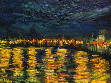 Картина под названием "embankment Night" - Ilia, Подлинное произведение искусства, Масло