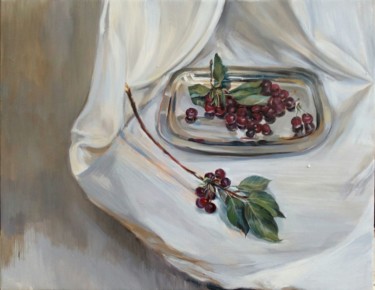 Painting titled "Cherries" by Ilija Milchov, Original Artwork, Oil