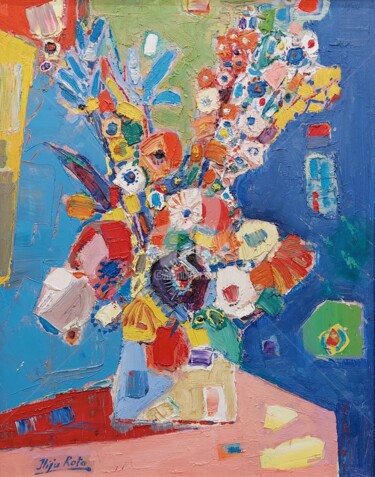 Pittura intitolato "Vazo me lule" da Ilija Rota, Opera d'arte originale, Olio