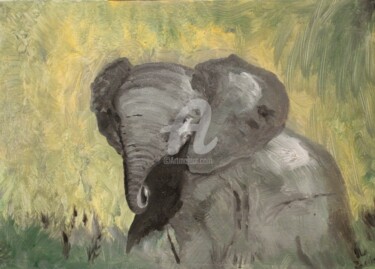 Painting titled "Elefantino in savana" by Ilir Jacellari, Original Artwork, Oil