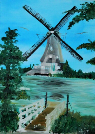 Painting titled "The windmill of Kin…" by Ilir Jacellari, Original Artwork, Oil