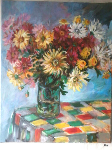 Painting titled "Autumn flowers." by Ilka Trifonova, Original Artwork, Oil