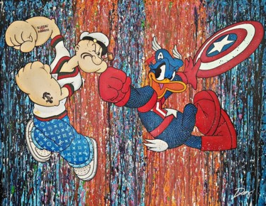 Painting titled "Popeye vs Captain" by Illegalartbusiness, Original Artwork, Acrylic Mounted on Wood Stretcher frame