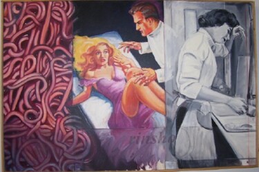 Painting titled "Medical Problems" by Peter Illig, Original Artwork, Oil Mounted on Wood Stretcher frame