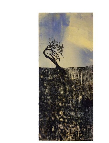 Gravures & estampes intitulée "Tree - Blue" par Illoustratrice, Œuvre d'art originale, Xylographie