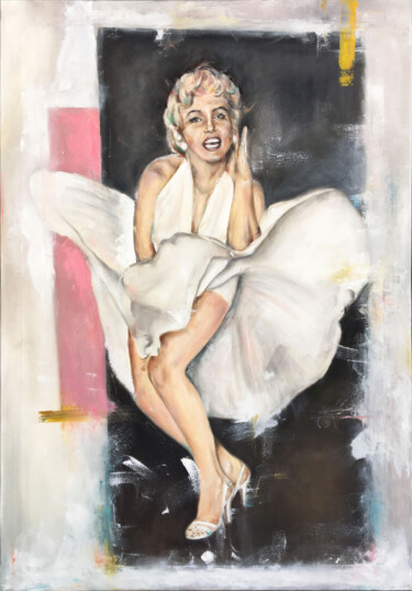 Painting titled "Marilyn Monroe" by Ilya Nimo, Original Artwork, Oil Mounted on Wood Panel