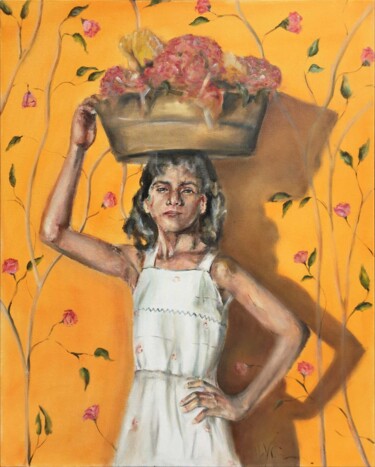 Картина под названием "Girl with a Basket" - Ilya Nimo, Подлинное произведение искусства, Масло Установлен на Деревянная рам…
