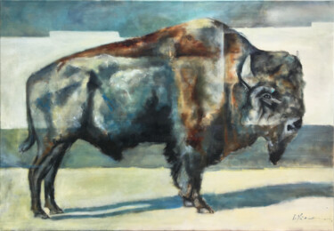 Pintura intitulada "King Buffalo" por Ilya Nimo, Obras de arte originais, Óleo