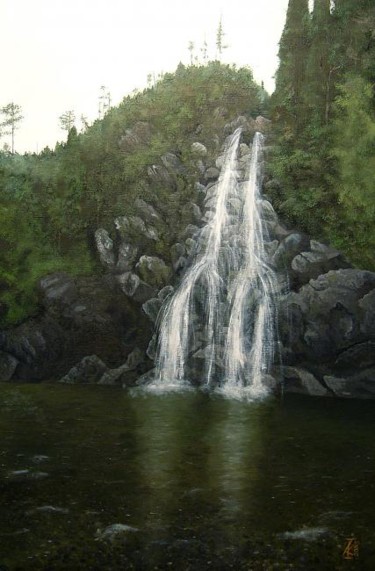 Painting titled "Ural`s waterfall" by Konstantin Listratov, Original Artwork, Oil