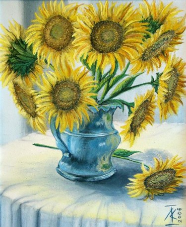 Картина под названием "Sunflowers" - Konstantin Listratov, Подлинное произведение искусства, Масло