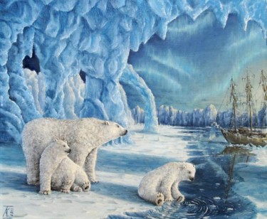 Картина под названием "Polar Bears" - Konstantin Listratov, Подлинное произведение искусства, Масло