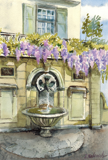 Painting titled "Fountain in Bern an…" by Ilona Kalenich, Original Artwork, Watercolor