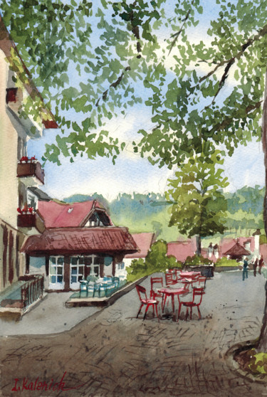 Malerei mit dem Titel "Cafe in Bern Switze…" von Ilona Kalenich, Original-Kunstwerk, Aquarell