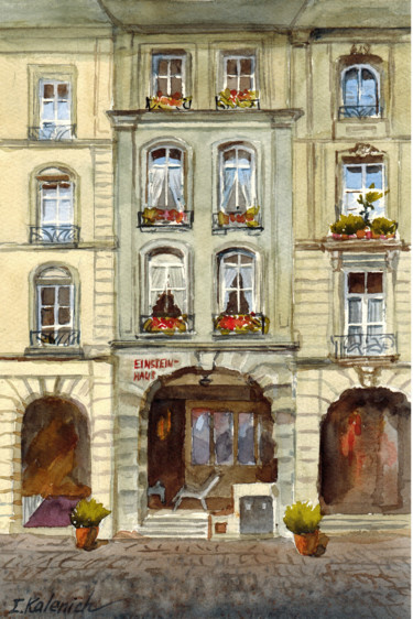 Painting titled "Einstein's house in…" by Ilona Kalenich, Original Artwork, Watercolor