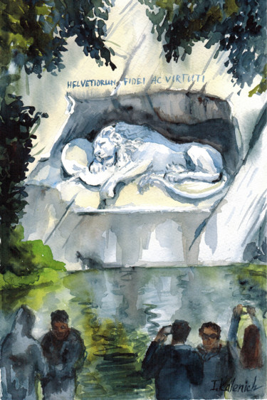 Schilderij getiteld "Lucerne City Stone…" door Ilona Kalenich, Origineel Kunstwerk, Aquarel