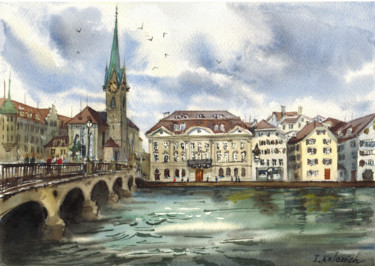 Malerei mit dem Titel "Zurich landscape wi…" von Ilona Kalenich, Original-Kunstwerk, Aquarell