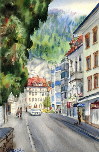 Malerei mit dem Titel "Interlaken Switzerl…" von Ilona Kalenich, Original-Kunstwerk, Aquarell