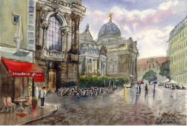 Malerei mit dem Titel "Rainy Dresden Citys…" von Ilona Kalenich, Original-Kunstwerk, Aquarell
