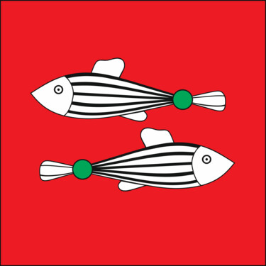Digitale Kunst mit dem Titel "Fish in red square" von Ilona Matushkova, Original-Kunstwerk, Digitale Malerei