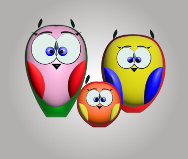 Digitale Kunst getiteld "Three owls" door Ilona Matushkova, Origineel Kunstwerk, 2D Digital Work