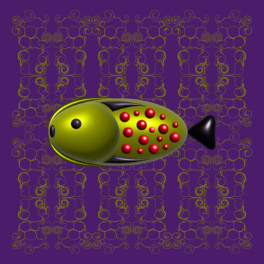 Digitale Kunst mit dem Titel "Green red fish" von Ilona Matushkova, Original-Kunstwerk, Digitale Malerei