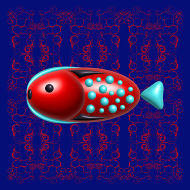 Digital Arts titled "Red blue fish" by Ilona Matushkova, Original Artwork, Digital Painting