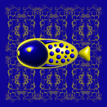 Digital Arts titled "Yellow blue fish" by Ilona Matushkova, Original Artwork, Digital Painting