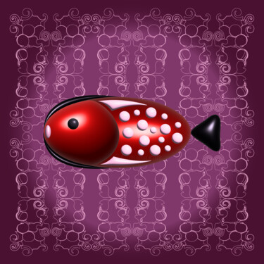 Digital Arts titled "Red pink fish" by Ilona Matushkova, Original Artwork, Digital Painting