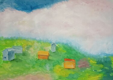 Pintura intitulada "Spring landscape wi…" por Ilona Savchuk, Obras de arte originais, Guache