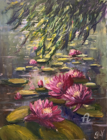 Painting titled "Water lilies" by Ilona Terekhina, Original Artwork, Oil