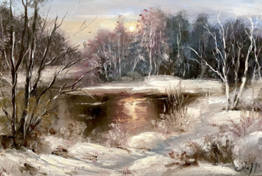 Peinture intitulée "Evening winter" par Ilona Terekhina, Œuvre d'art originale, Huile Monté sur Châssis en bois