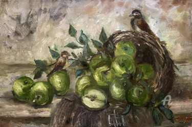 Painting titled "Apple Green" by Ilona Terekhina, Original Artwork, Oil Mounted on Wood Stretcher frame