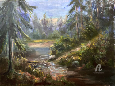 Pintura intitulada "Dawn in the forest" por Ilona Terekhina, Obras de arte originais, Óleo