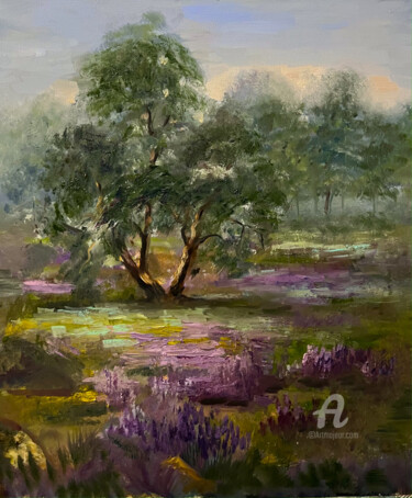 Painting titled "Lavender in the gar…" by Ilona Terekhina, Original Artwork, Oil