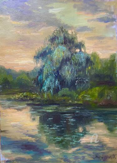 Painting titled "Willow" by Ilona Terekhina, Original Artwork, Oil Mounted on Wood Stretcher frame