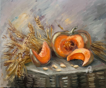 Картина под названием "Pumpkin and wheat s…" - Илона Терехина, Подлинное произведение искусства, Масло