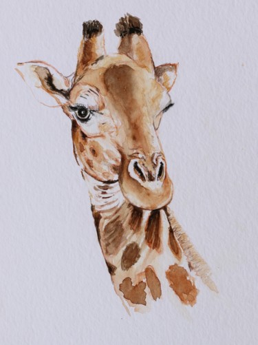 Painting titled "giraffe" by Ilona Petzer, Original Artwork, Watercolor