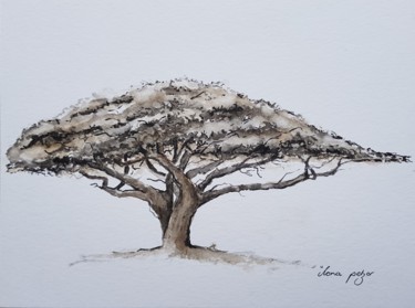 Malerei mit dem Titel "African dream tree" von Ilona Petzer, Original-Kunstwerk, Aquarell