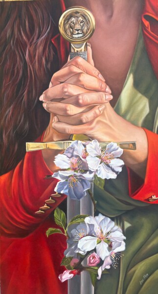 Painting titled "Sword of Promise" by Ilse Kleyn Jordaan, Original Artwork, Oil Mounted on Wood Stretcher frame