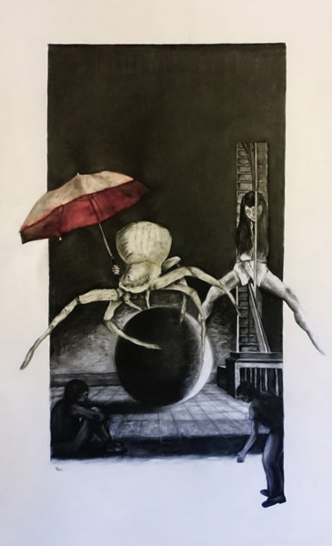 Drawing titled "Mirror of Truth" by Ilse Joris, Original Artwork, Charcoal