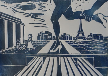 Incisioni, stampe intitolato "Ringland 3" da Ilse Joris, Opera d'arte originale, Incisioni su linoleum
