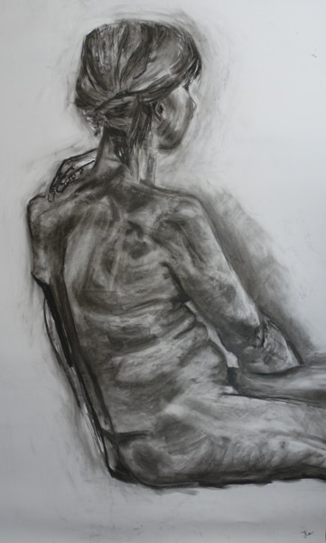 Drawing titled "Pondering" by Ilse Joris, Original Artwork, Charcoal